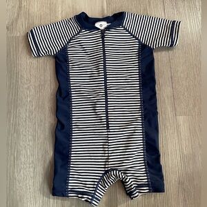 Hanna Andersson Baby Swimsuit Romper Navy Stripe Zip Up size 80 (18 Months)
